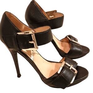 Michael Michael Kors 5" Stiletto Heels Sz 7.5 Black Leather Moderin Buckles Glam